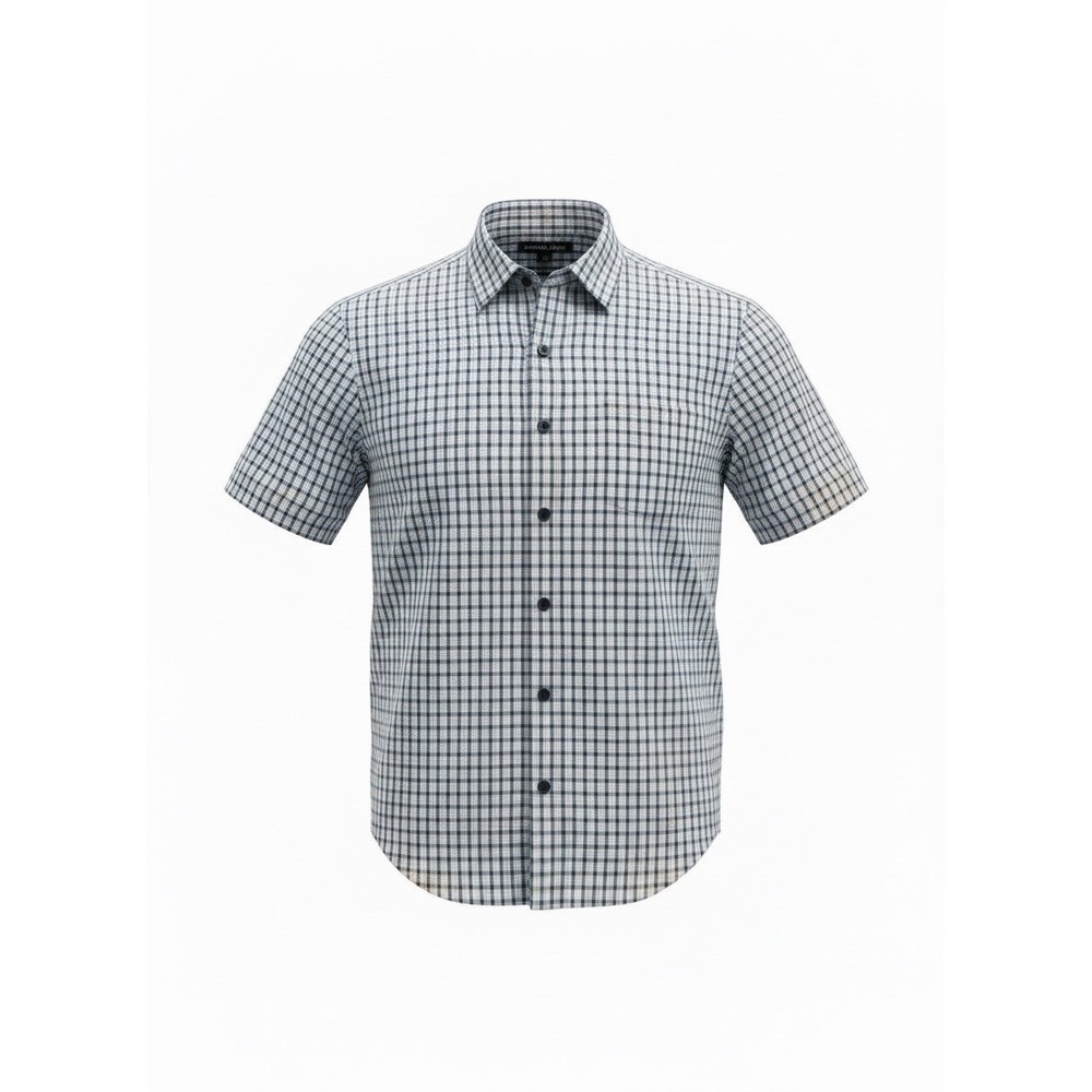 EUC Michael Kors Cotton Short Sleeve Button Down Tailored Classic Blue Tan XL‎